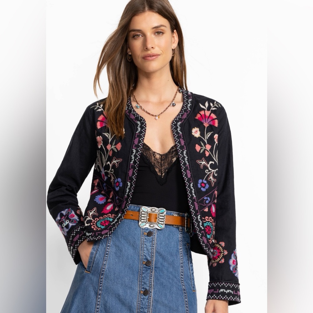 NWT Johnny Was Embroidered 100% Linen Bolero